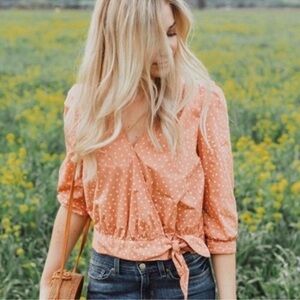Madewell Star Print Wrap Top | Size Small | Coral